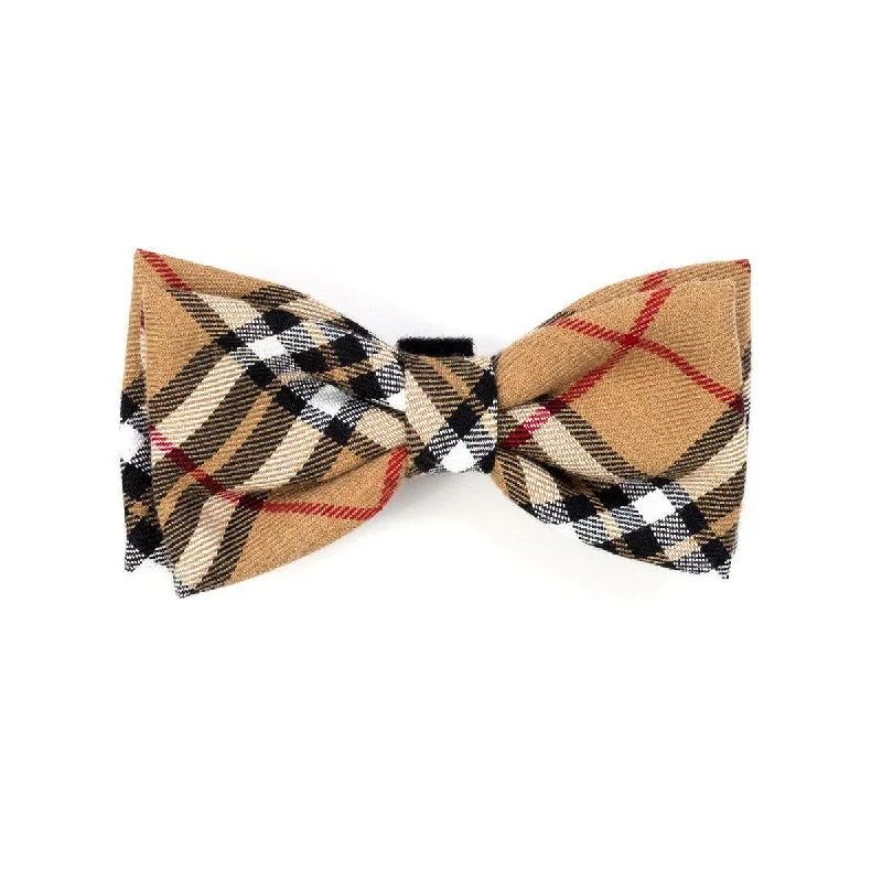 Tan Plaid Dog Bow Tie