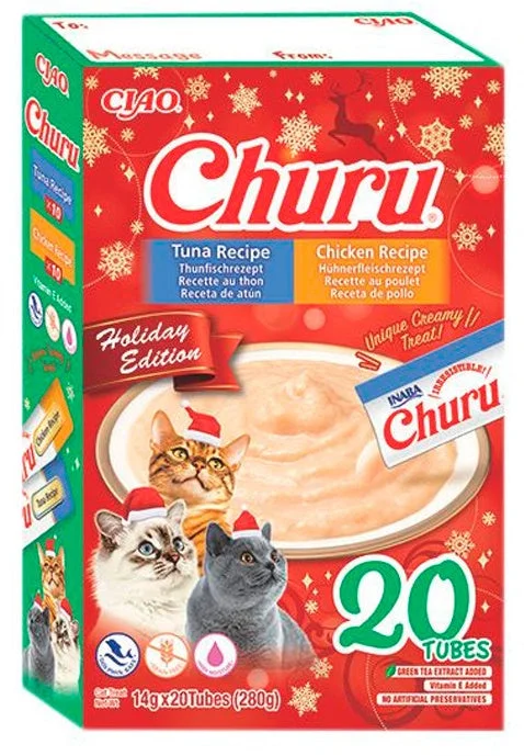 INABA CHURU Cadou Recompense pt.pisici, Piure cu Ton şi Pui, ediţie Crăciun 280g