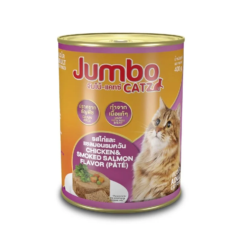 JUMBO CATZ CANNED CATFOOD GRAINFREE REAL MEAT CHICKEN&SMOKED SALMON(PATE)400GR