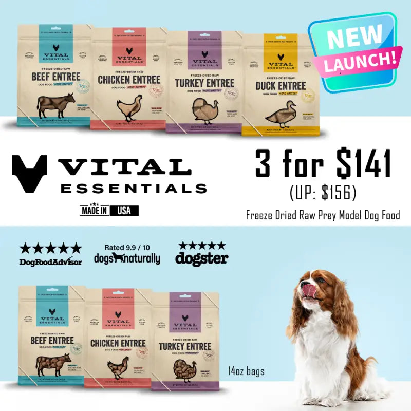 Save 9% [MIX&MATCH]Vital Essentials® Freeze-Dried Raw Chicken/Beef/Turkey Entree Dog Food Mini Nibs 14oz (3 Flavours Available)