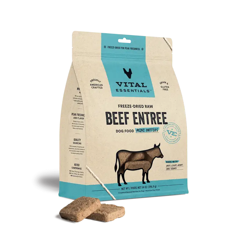 [Save 9%] Vital Essentials® Freeze-Dried Raw Beef Entree Dog Food Mini Patties14oz