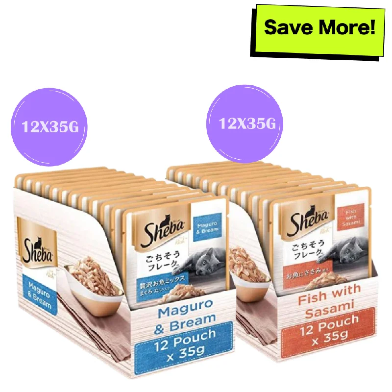 Sheba Maguro & Bream Fish Mix and Fish with Sasami Premium Cat Wet Food Combo